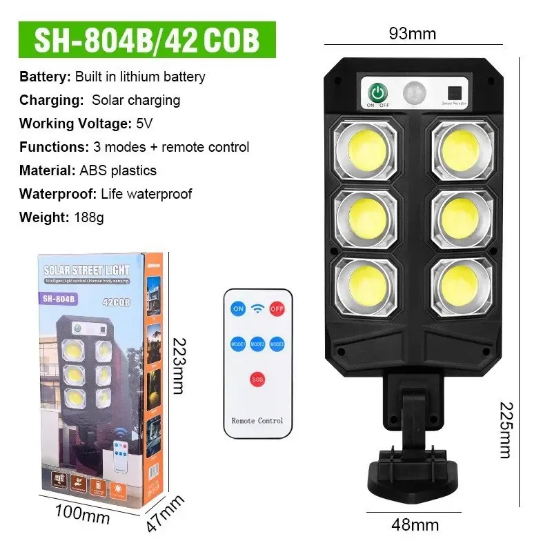 wymiary lampy ściennej solarnej SH-804B